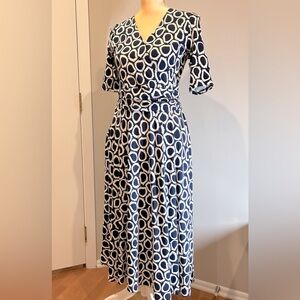 Boden midi dress size 8, dark navy and white print